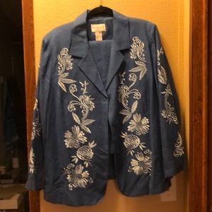 Blue Embroidered Linen Pant Suit